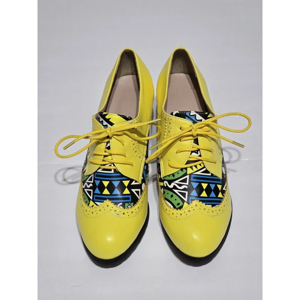 Women's Kitten Fashion Heels Block Heels Splicing Pumps Shoes Lace Up Retro